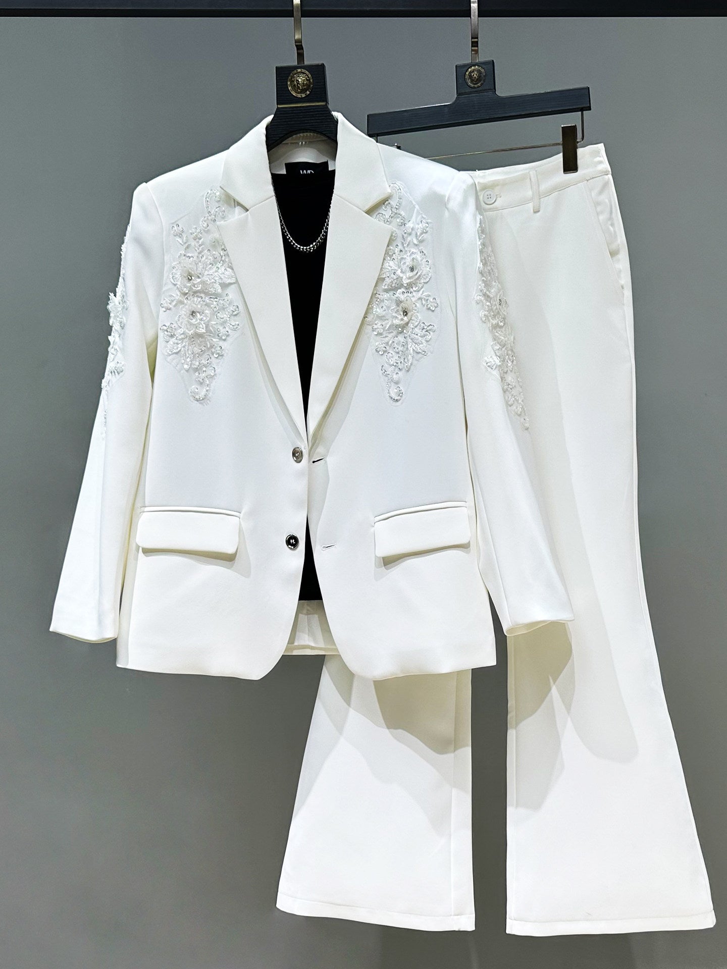 Sequin Embroidery Tailored Jacket & Flare Trousers Setup WN23863