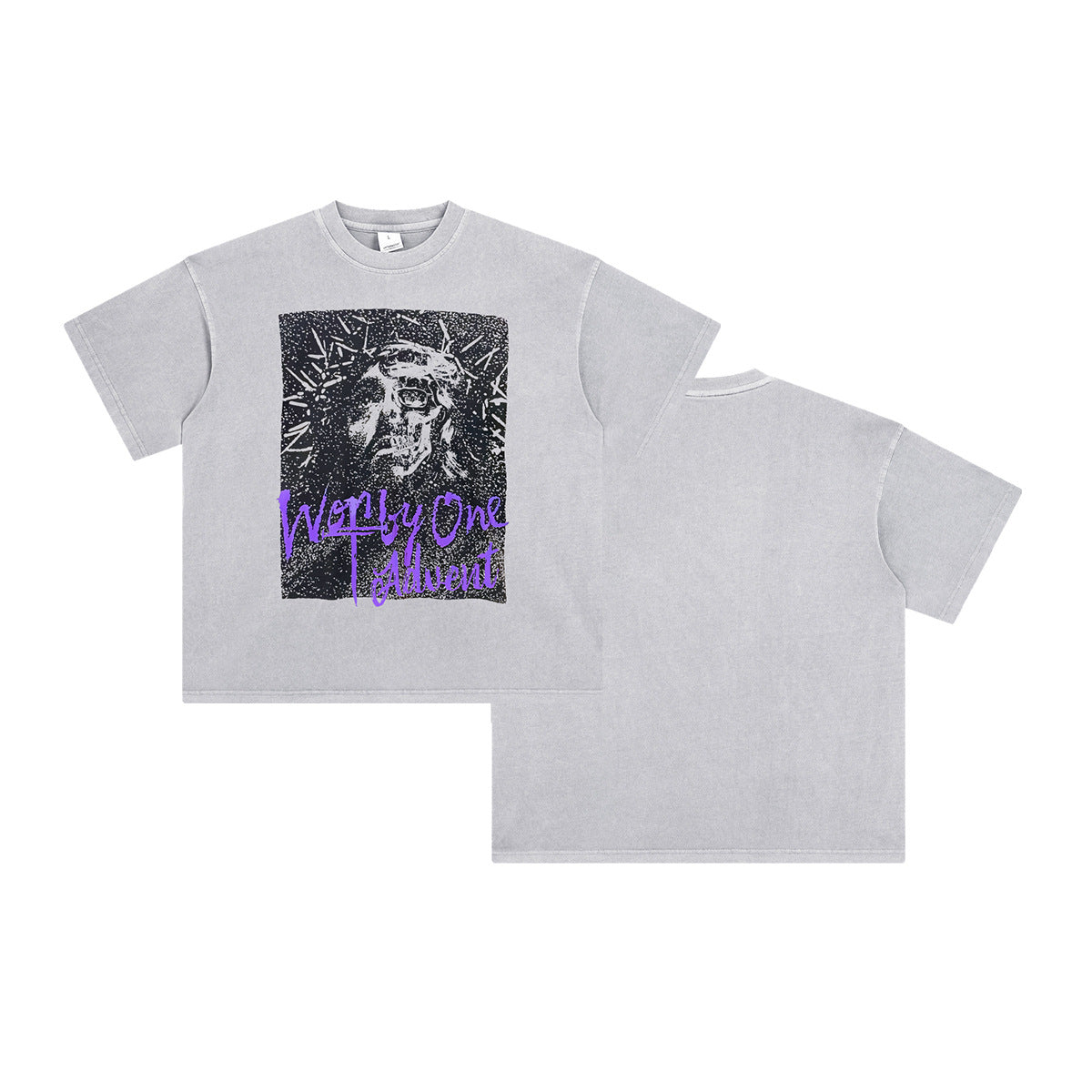 Washed Portrait Print Oversize Short Sleeve T-Shirt WN16258