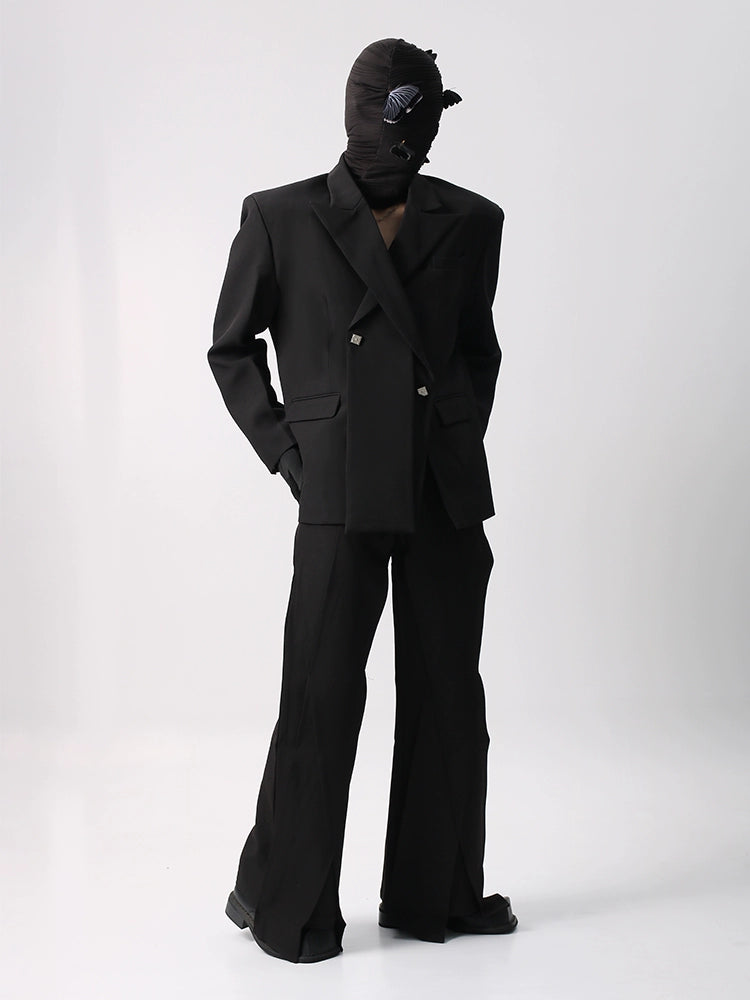 Asymmetrical Design Tailored Jacket &  Flare Pants Setup WN18693