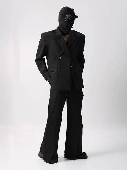 Asymmetrical Design Tailored Jacket &  Flare Pants Setup WN18693