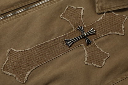 Cross Washed Workwear Zipper Jacket WN23035