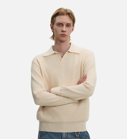 Waffle Texture Polo-Collar Knit Sweater WN21429