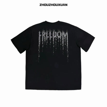 Rhinestone Pearl Letter Short Sleeve T-Shirt WN20697