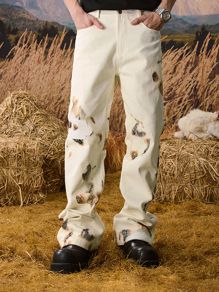 Burn Print Wide Leg Denim Jeans WN23210