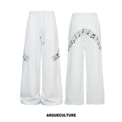 Musical Note Embroidery Boxy Lapel Jacket & Drawstring Wide Leg Pants Setup WN26979