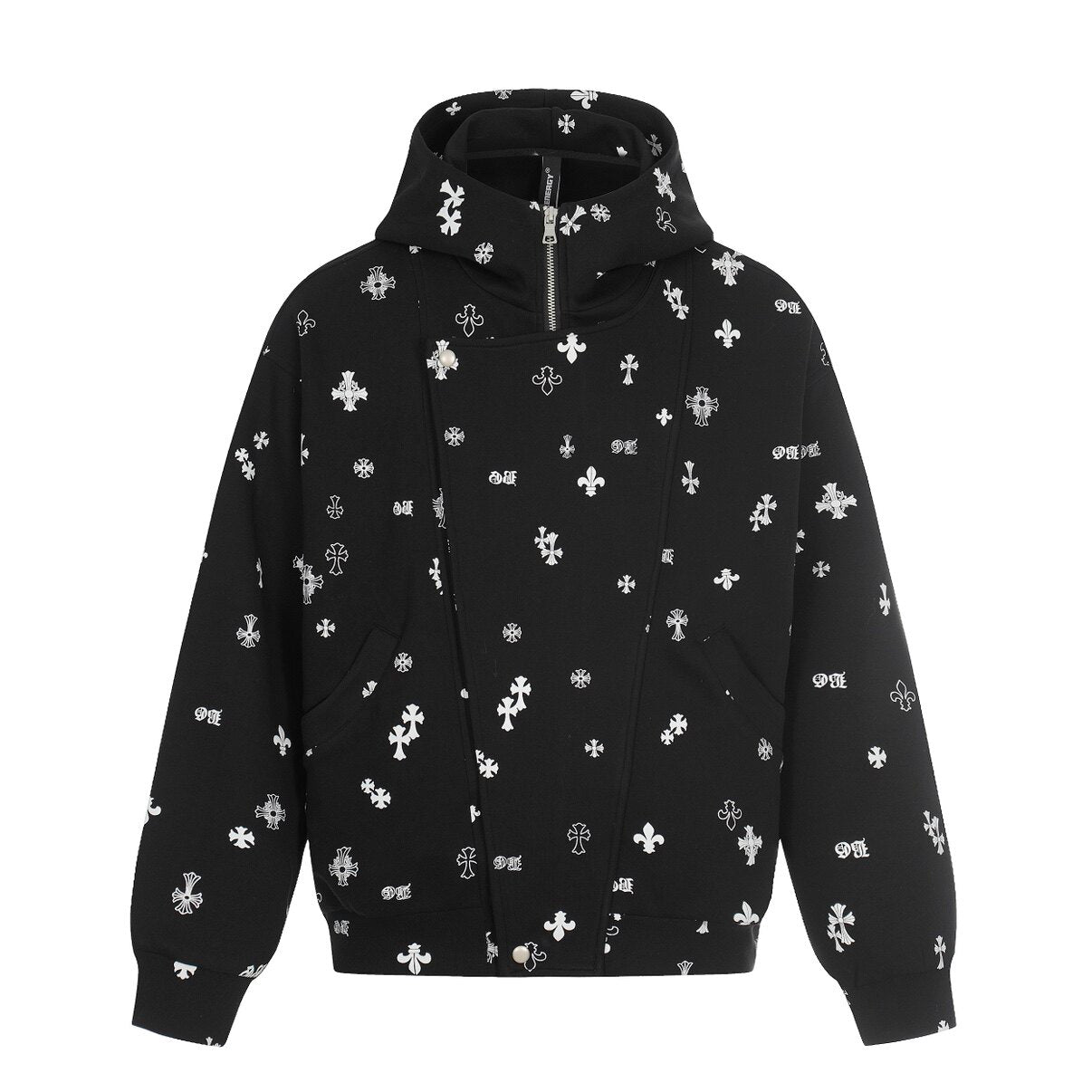 Cross Print Oversize Zipper Hoodie WN24440