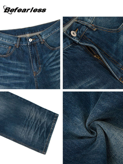 Heavyweight Washed Whisker Straight Flare Denim Jeans WN26318