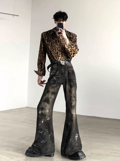 Leopard Print Shoulder Pad Long Sleeve Shirt WN9202