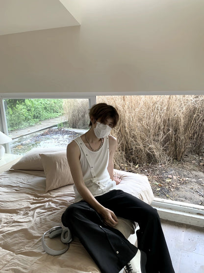 Asymmetrical Button Design Sleeveless T-Shirt WN19839