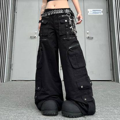 Washed Multi Pocket Wide Leg Cargo Pants WN24152