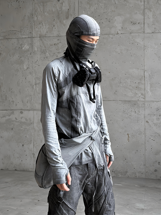 Deconstructed Patch Hooded Slim Long Sleeve T-Shirt WN21993