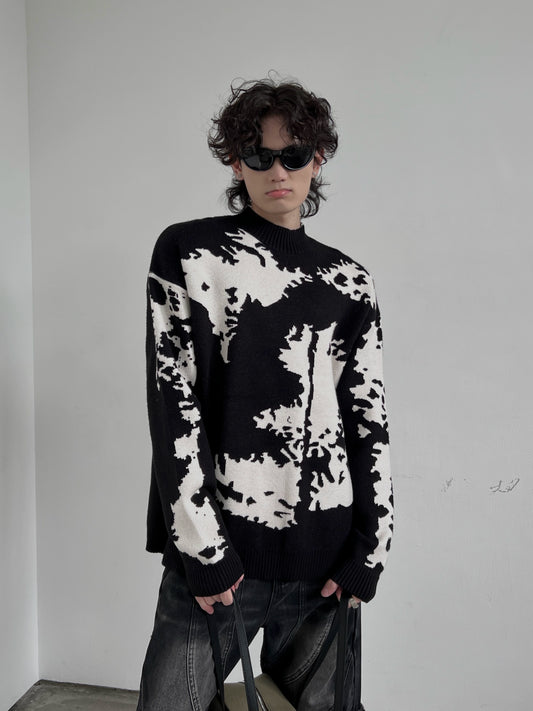 Graffiti Design High-Neck Pullover Knit Sweater WN10808