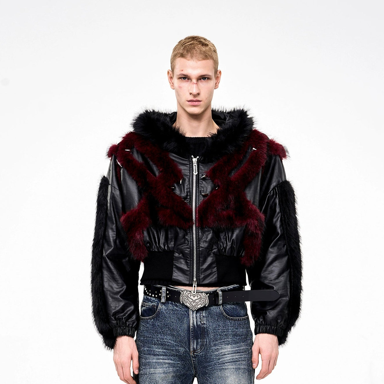 Fake Fur Patchwork Hooded Short Jacket WN21803