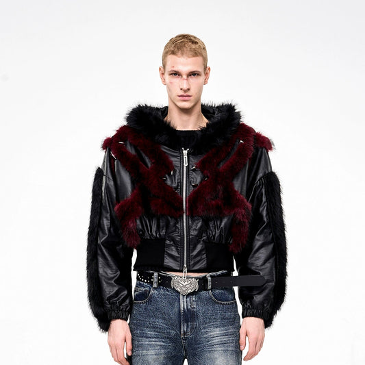 Fake Fur Patchwork Hooded Short Jacket WN21803