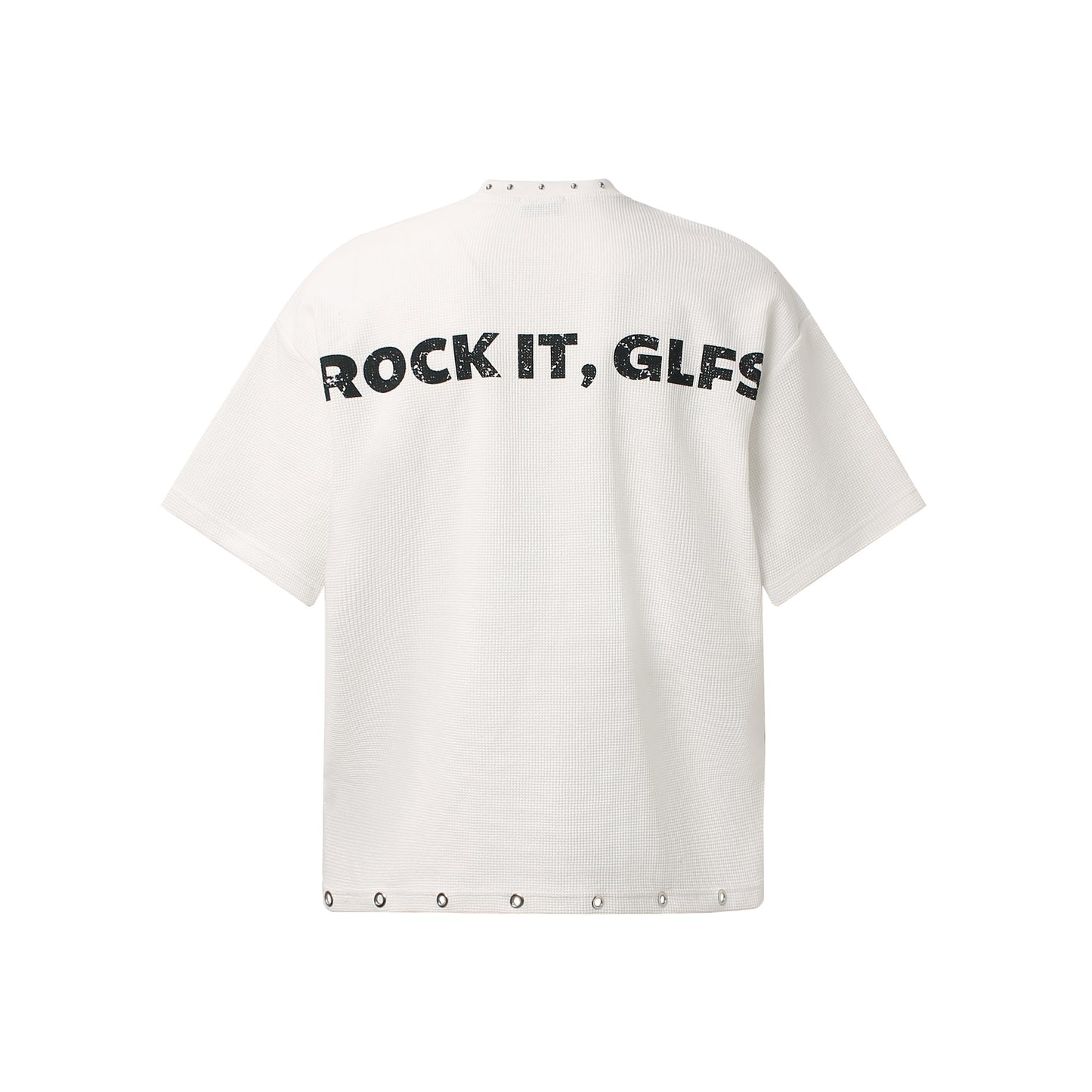 Waffle Newspaper Print Studs Short Sleeve T-Shirt WN25995