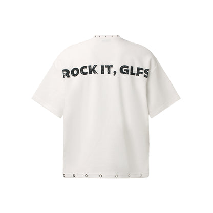 Waffle Newspaper Print Studs Short Sleeve T-Shirt WN25995