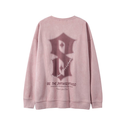 Letter Embroidery Suede Print Sweatshirt WN12697