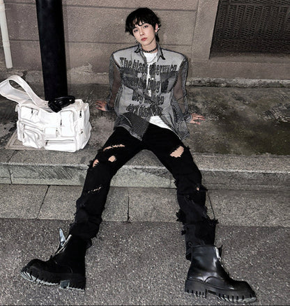 Damage Straight Denim Jeans WN25126