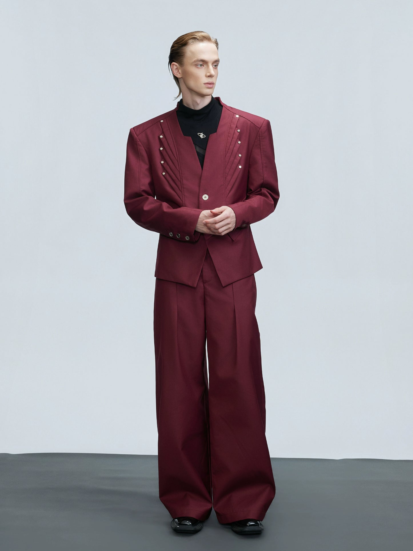 Deconstructed V-Neck Wool Blend Tailored Jacket & Trousers Setup WN21753