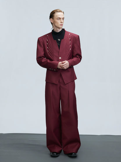 Deconstructed V-Neck Wool Blend Tailored Jacket & Trousers Setup WN21753