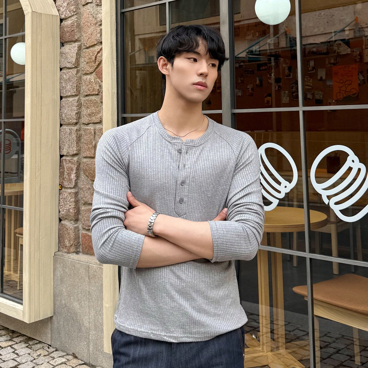 Rib Button Long Sleeve T-Shirt WN24952
