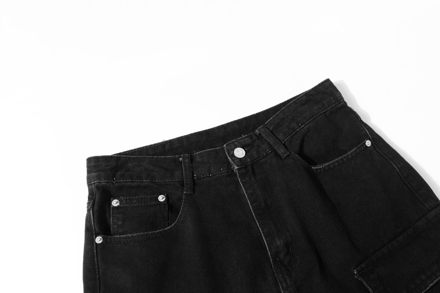 Washed Damage Multi-Pocket Straight Cargo Denim Jeans WN26078
