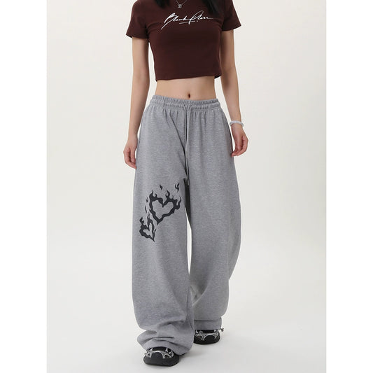Graphic Heart Design Wide Leg Sweatpants WN17152