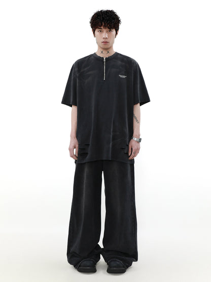Half Zipper Oversize Short Sleeve T-Shirt WN5336