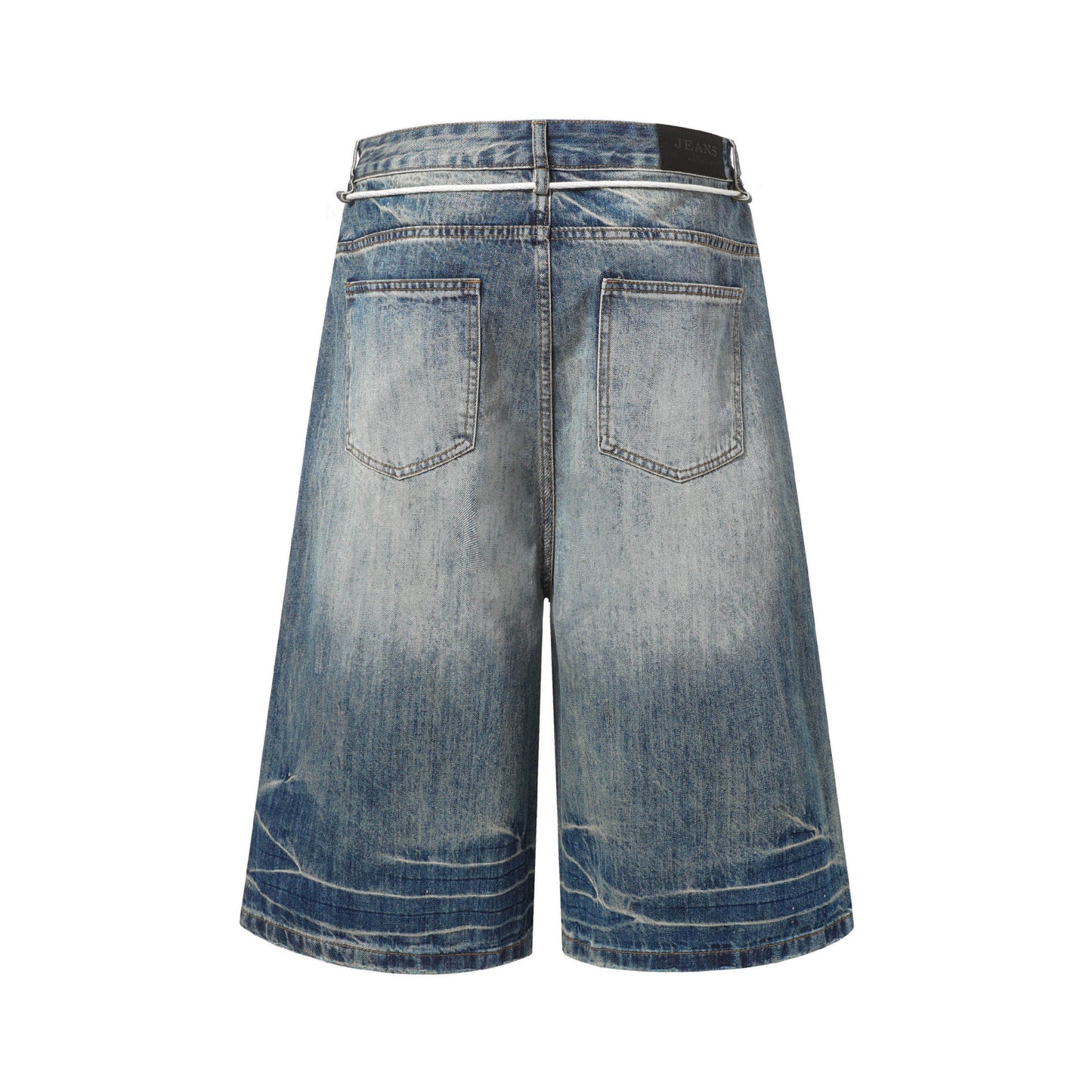 Washed Lightning Drawstring Denim Half Pants WN25850