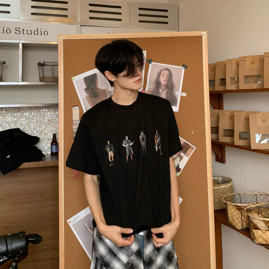 Shoulder-Pad Print Cotton Oversize Short Sleeve T-Shirt WN19834