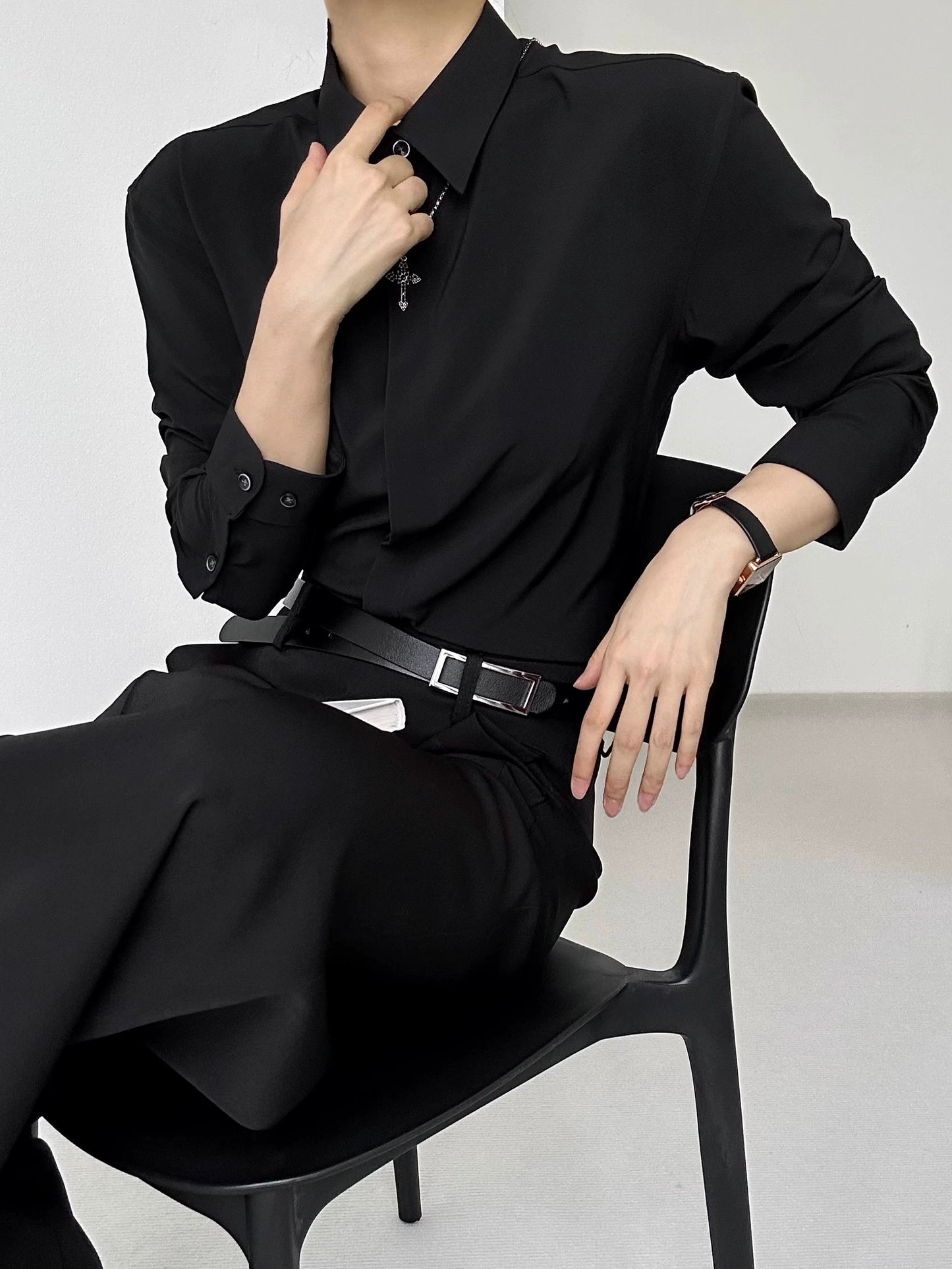 Drape Plain Long Sleeve Shirt WN19623