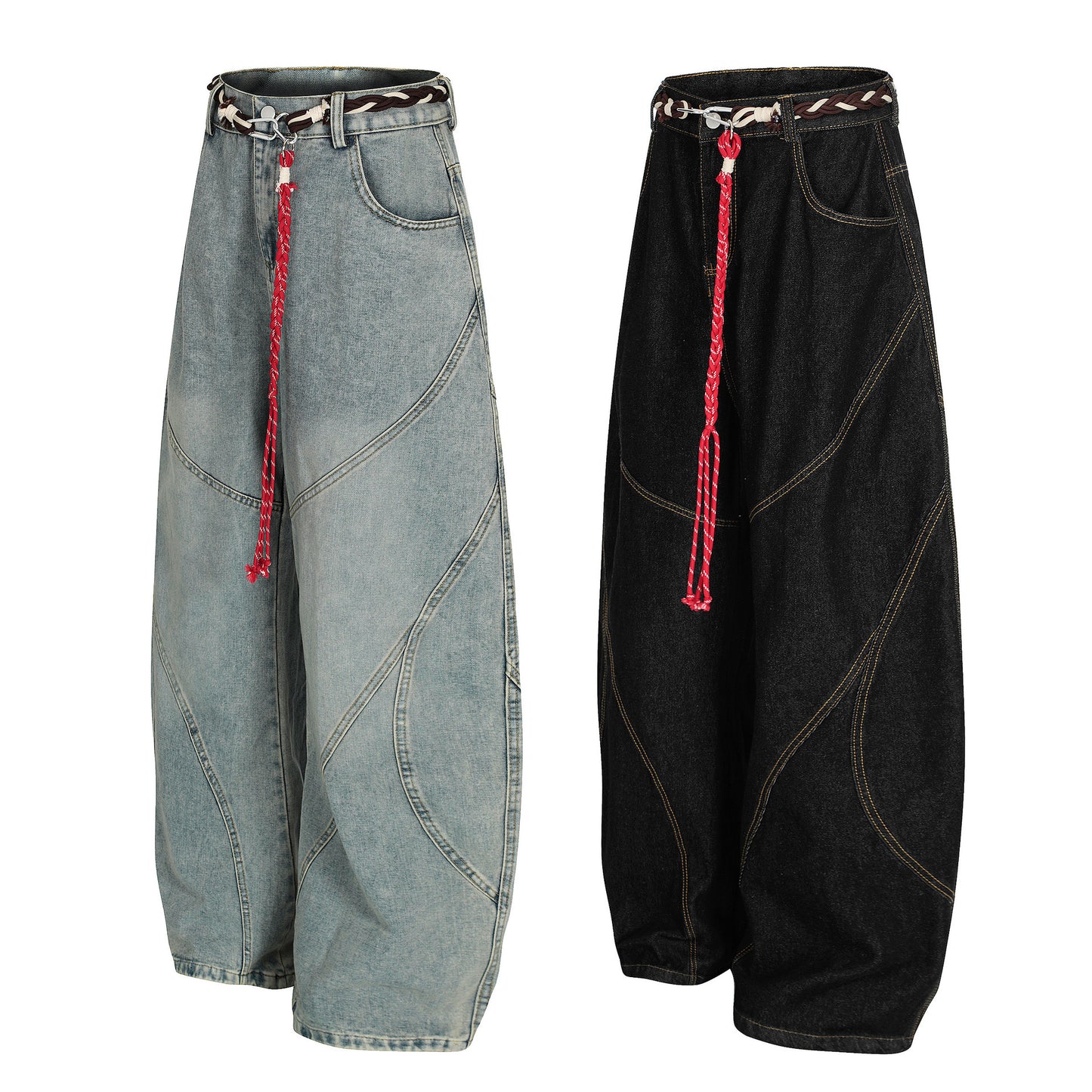 Belt Curved Wide Leg Denim Jeans WN25756