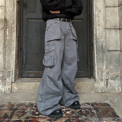 Washed Multi-Pocket Wide Leg Cargo Pants WN24387