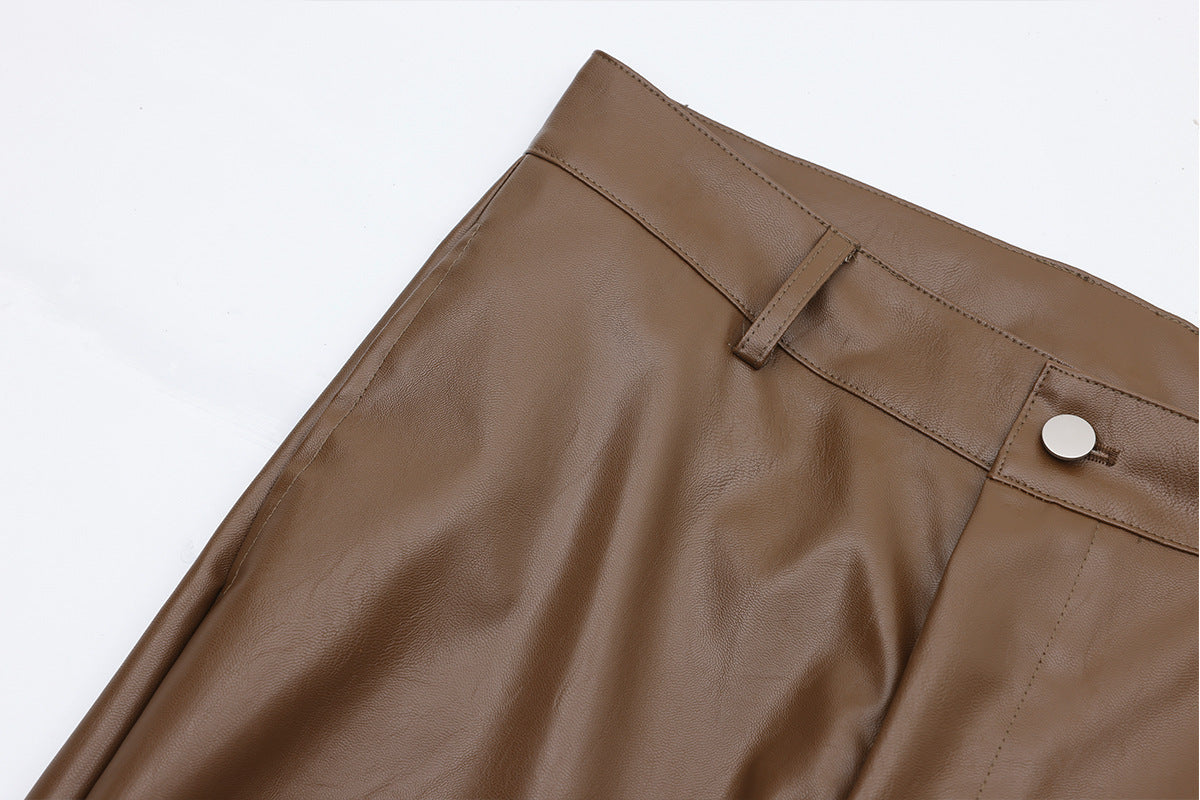 PU Leather Pleats Straight Pants WN25754