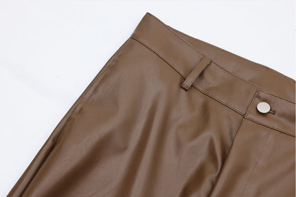 PU Leather Pleats Straight Pants WN25754