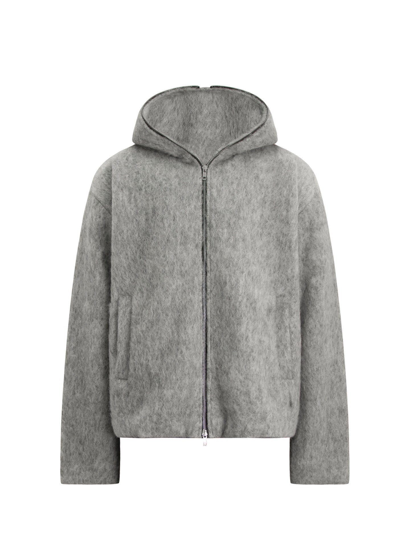 Wool Blend Full-Zip Boxy Hooded Jacket WN26382