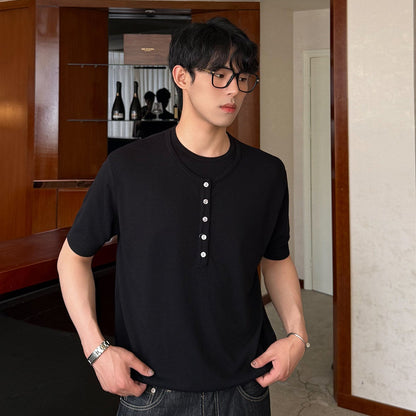 Fake Two Pieces Crew Neck Knit Short Sleeve Shirt WN24956