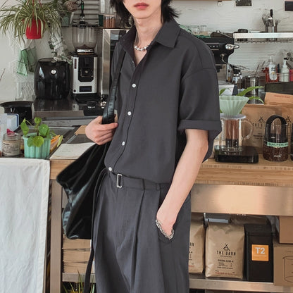 Plain Oversize Short Sleeve Shirt & Straight Pants Setup WN20270