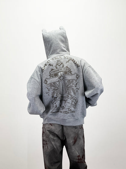 Cross Print Heavyweight Zipper Hoodie WN24264