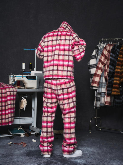 Mohair Jacquard Hooded Knit Jacket & Knit Pants Setup WN20981