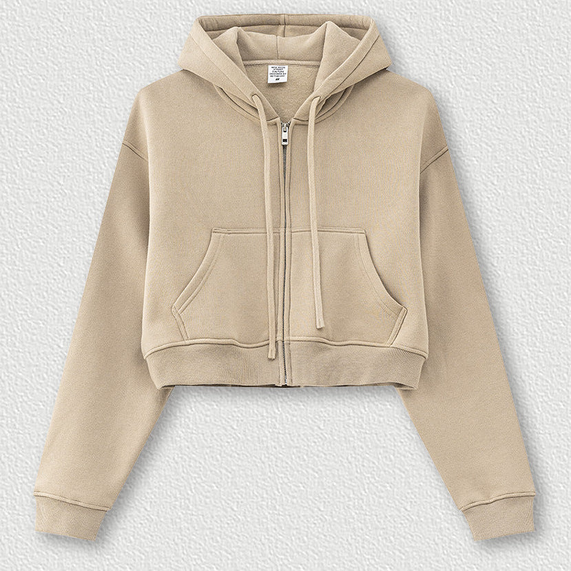 Cropped Sporty Zipper Hoodie & Sweat Jogger Pants & Straight-Leg Sweatpants Setup WN23116