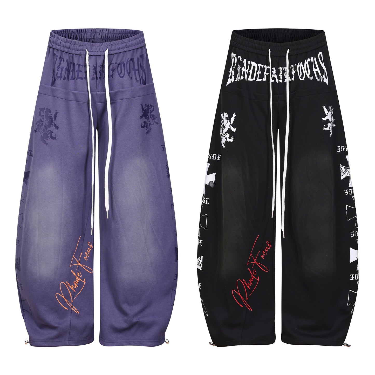 Graphic Print Panel Curved Wide Leg Sweatpants WN25931
