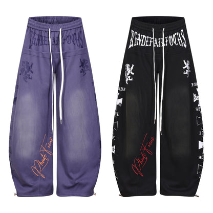 Graphic Print Panel Curved Wide Leg Sweatpants WN25931