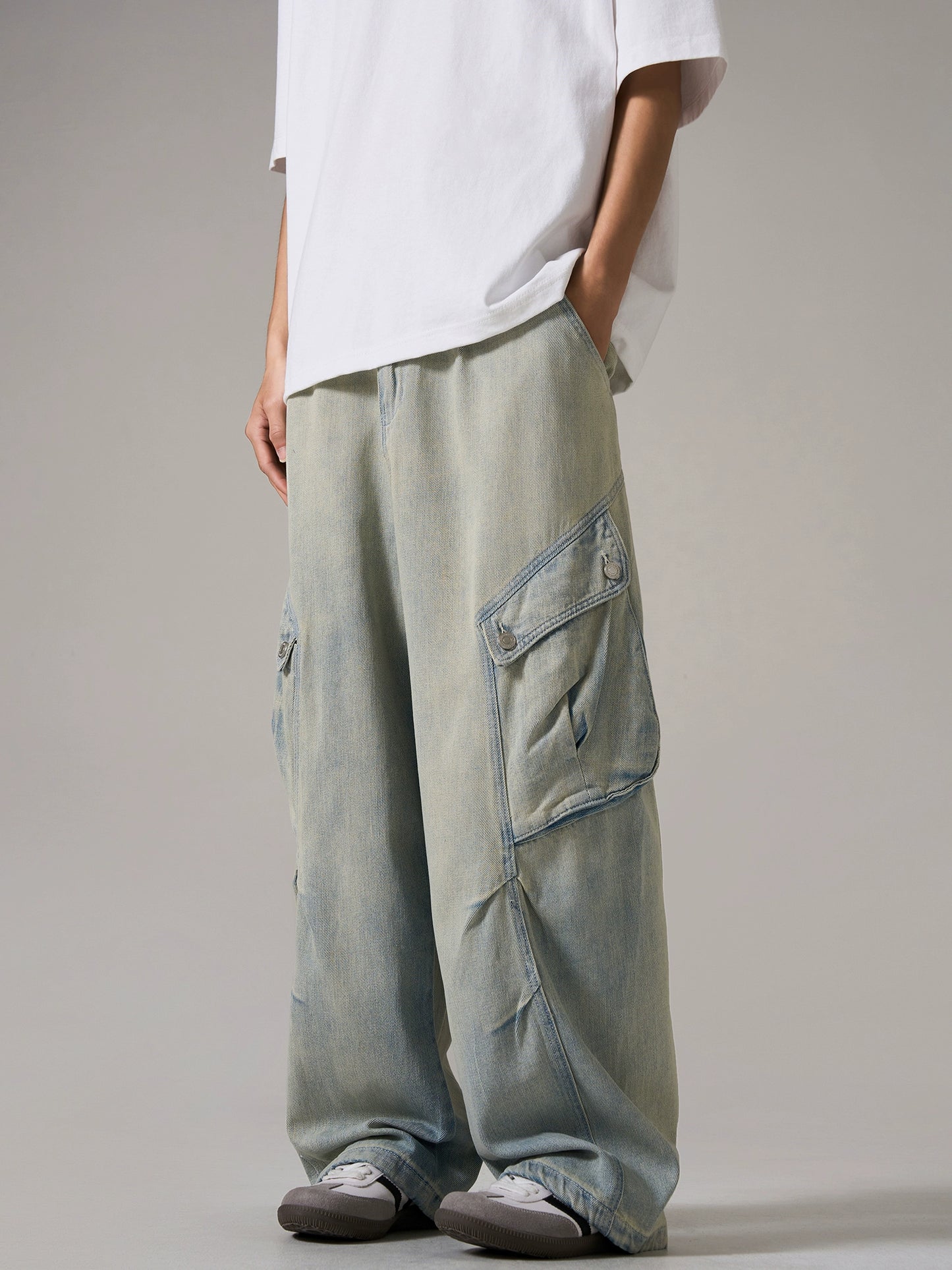 Wide Leg Cargo Denim Jeans WN8991