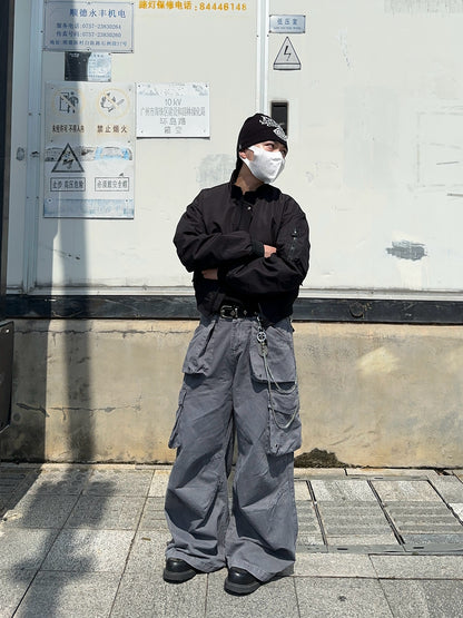 Washed Multi-Pocket Wide Leg Cargo Pants WN24387