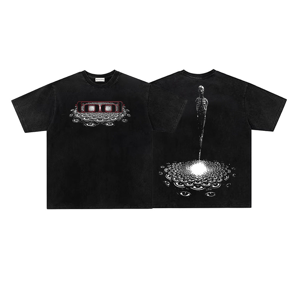 Washed Damage Abstract Graphic Print Short Sleeve T-Shirt WN26818
