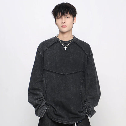 Deconstruction Applique Washed Long Sleeve T-Shirt WN21035