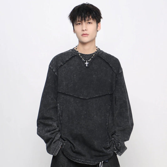 Deconstruction Applique Washed Long Sleeve T-Shirt WN21035