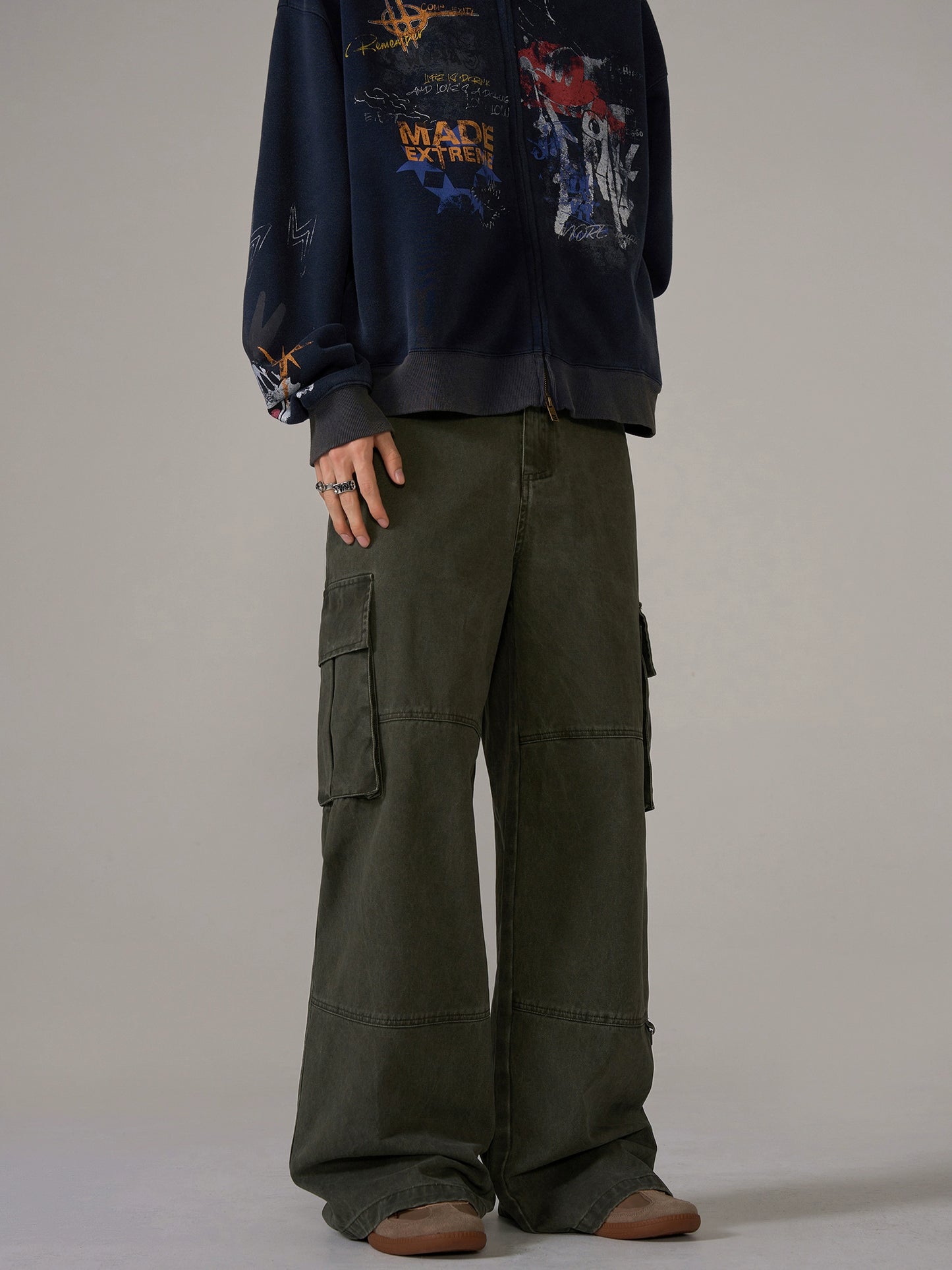 Washed Wide-Leg Straight Cargo Pants WN10655