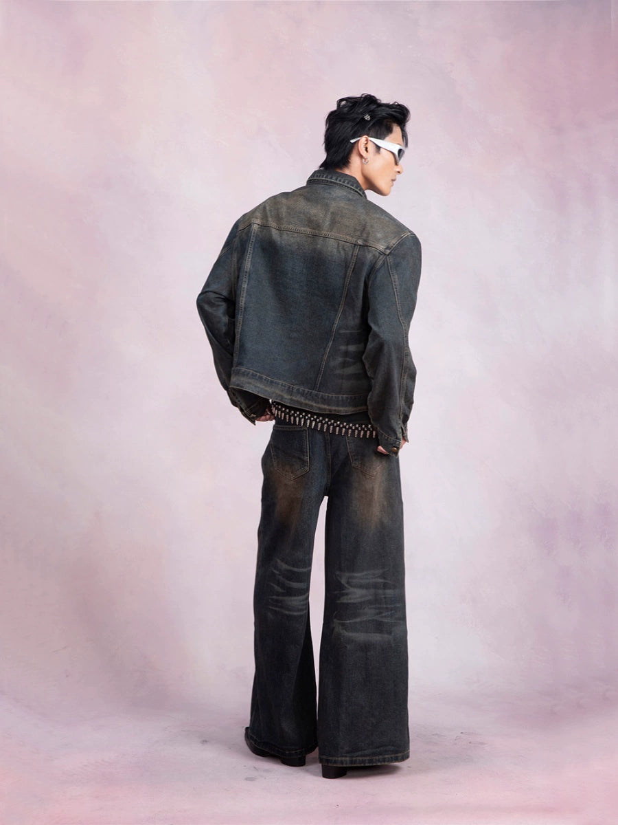 Brushed Wax Denim Jacket & Wide Leg Denim Jeans Setup WN9251